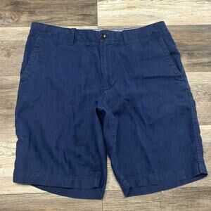 Banana Republic Navy Blue Mens 36 Flat Front Pocket Flap Coastal Linen Shorts‎